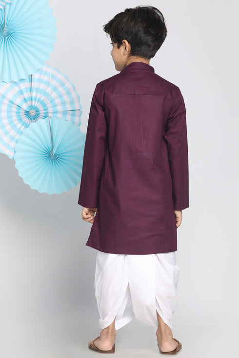 VASTRAMAY Purple Cotton Baap Beta Kurta Dhoti Set
